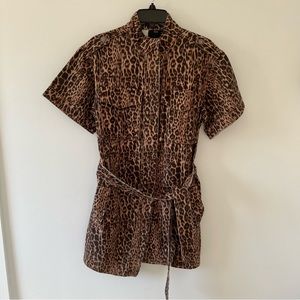 C/MEO Collective Denim Mini Dress in Brown Leopard